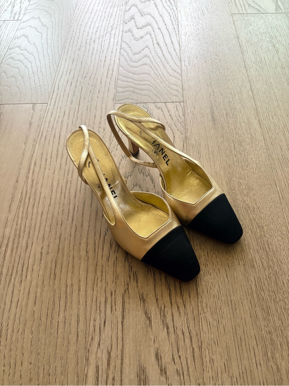 CHANEL Gold Slingback Pumps